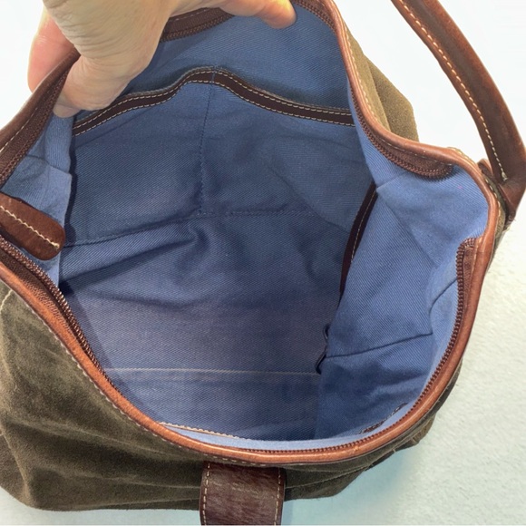 Lands’ End Suede Leather Hobo Shoulder Bag Purse Olive Green Key Clip - Picture 6 of 16